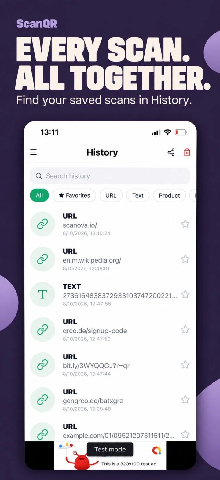 Scan history and link safety